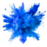 Vibrant blue color explosion against a transparent background showcasing an artistic burst of transparent hues, blue color explosion isolated on transparent background png