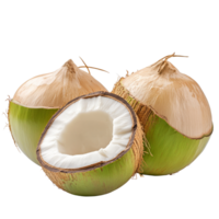 Fresh young coconuts isolated on a transparent background, perfect for tropical drinks and culinary use, young coconut nuts isolated on transparent background png
