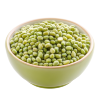 Peeled split mung beans in a green bowl isolated on a transparent background for culinary uses and nutritional benefits, peeled split mung beans in a bowl isolated on transparent background png