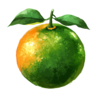A vibrant green and orange tangerine resting on a transparent background, showcasing the fruits natural colors and textures, green orange tangerine on transparent background png