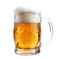 Refreshing mug of freshly poured beer with a thick foam cap, isolated on a transparent background, Mug fresh beer with cap of foam isolated on transparent background png