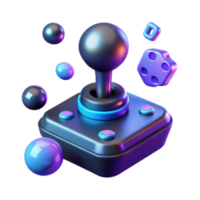 Render of Retro Joystick with Neon Glow and Floating Game Elements png