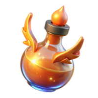 Golden Potion Bottle Render, Fantasy Elixir, Magical Concoction, Game Asset, Amber Liquid, Winged Flask, Mythical Brew, Enchanted Vial, Model, Game Design png