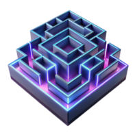 Neon Maze Illustration - Complex Puzzle Design, Abstract Geometric Pattern, Glowing Labyrinth, Intricate Pathways, Cyberpunk Style, Futuristic Maze, Render, Blue Purple Gradient png