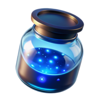 Glowing Jar Render, Blue Liquid, Illuminated Particles, Glass Container, Futuristic Design, Sci-Fi Element, Mystical Potion, Energy Orb, Fantasy Jar, Abstract Background png