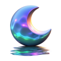Iridescent Crescent Moon Render, Abstract Background, Digital Art, Neon Moon, Fantasy Illustration, Chromatic Moon, Shiny Crescent, Mystic Moon, Celestial Body, Night Sky Element png