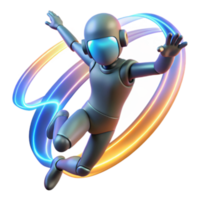 Illustration Futuristic Robot in Dynamic Pose with Neon Light Trails png