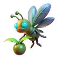 Adorable Render of a Cartoon Bee with Plant png