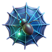 Render of a Spider on a Web, Glowing Blue Web Design Element, Halloween Decoration, Arachnid Illustration png
