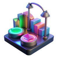 Neon Render of Abstract Data Visualization Charts and Graphs png