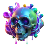 Render of Iridescent Skull with Abstract Colorful Paint Splashes png
