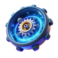 Render of Glowing Blue Gears and Cogs in a Circular Mechanism png
