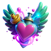 Render of a Heart with Wings and Bottles, Colorful Abstract Background png
