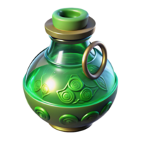 Glowing Green Potion Bottle Render, Fantasy Elixer, Magical Concoction, Enchanting Jar, Mystical Brew, Emerald Liquid, Game Asset, Mythical Drink, Herbal Remedy, Ancient Artifact png