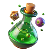 Render of a Magical Potion Bottle with Floating Gems png