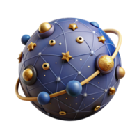 Render of a Futuristic Planet with Network Connections and Celestial Elements png