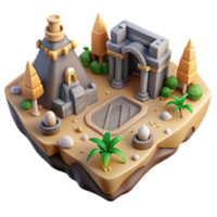 Render of an Ancient Island Scene with Pyramid, Archway and Eggs png