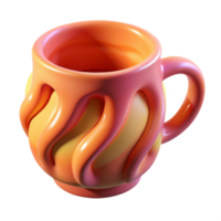 Render of Abstract Mug with Warm Color Gradient, Intricate Design, Smooth Surface, Curved Lines, Unique Shape png
