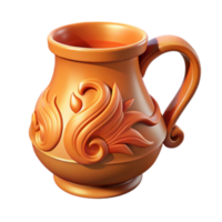 Ornate Clay Jug Render, Detailed Pottery Design, Intricate Carving, Copper-toned Ceramic, Ancient Style Vessel, Earthenware Pitcher, Handcrafted Look, Model Jug, Digital Art Pottery png