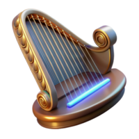 Golden Harp Render, Stringed Instrument, Musical Illustration, Elegant Design, Fantasy Harp, Luminous Strings, Ornate Details, Classical Music, Virtual Harp, Game Asset png