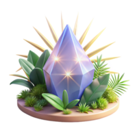 Luminous Crystal Gem Render Surrounded by Lush Tropical Foliage png