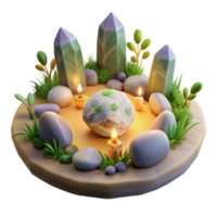 Serene Render of Crystal Ritual Scene with Stones and Candles png