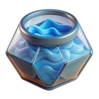 Render of Abstract Jar with Wavy Blue Liquid, Glass Container, Fluid Design, Modern Art, Geometric Shapes, Digital Illustration, Abstract Background, Blue Hues, Smooth Surface, Creative Visual png