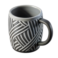render do uma caneca com intrincado tecido padrão, cinzento e branco cerâmico caneca projeto, detalhado ilustração do uma café caneca png