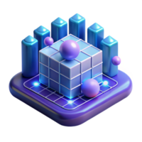 Render Abstract Cube with Glowing Grid and Spheres png