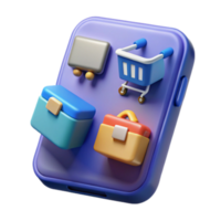 Render of Colorful Shopping and Tool Icons on Smartphone App png