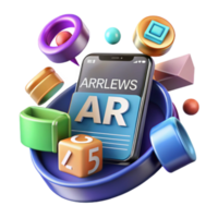 Vibrant Render of Smartphone Displaying AR Technology Surrounded by Colorful Geometric Shapes png