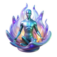 Illustration Inner Peace Serene Man Meditating Colorful Flames Abstract Background png