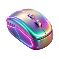 Iridescent Render of a Wireless Computer Mouse with Neon Lights png
