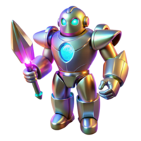 Iridescent Metallic Robot 3D Render, Fantasy Game Character with Weapon png