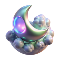 Crescent Moon in Clouds Render- Iridescent Moon Graphic Resource, Abstract Background png