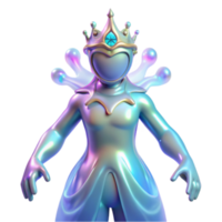 Iridescent 3D Render of a Regal Figure in a Flowing Gown and Crown png