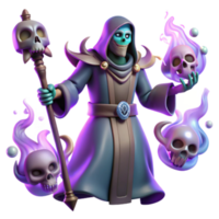 Render Undead Sorcerer with Skulls and Flames Illustration png