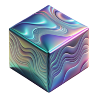 Abstract Cube Illustration with Iridescent Wave Pattern png