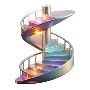 Render of a Modern Spiral Staircase Design, Illuminated Steps, Metallic Railings, Abstract Architecture Background png