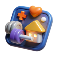 Render of Home Fitness App Icon, Dumbbell, Heart, and House png