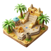 Render Oasis Scene Desert Island Palm Trees Ancient Building Sandbox Game png