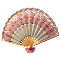 3D Render of a Golden Fan with Pink Accents png