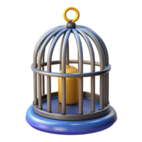 Isometric Render of a Bird Cage with a Yellow Object Inside png