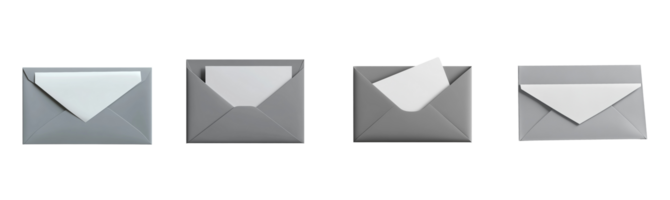 Grey Envelopes with White Paper Inserts Showing Varying States of Insertion png