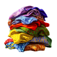 A colorful pile of patterned fabrics rests on a black background png