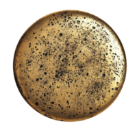 Golden circular object with dark speckled surface png