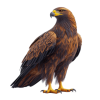 Golden eagle stands majestically on a rocky outcrop in a forested area during daylight hours isolated on transparent background. png