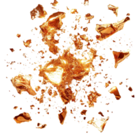 Vibrant gold shards scattering in various directions against a plain white background isolated on transparent background. png