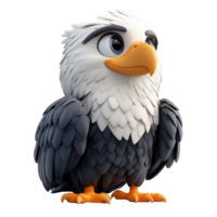 Cartoon eagle character with large expressive eyes and fluffy feathers in a playful stance isolated on transparent background. png