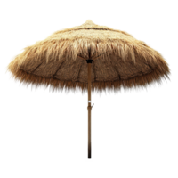 Thatched umbrella providing shade on a sunny beach setting during the afternoon hours isolated on transparent background. png